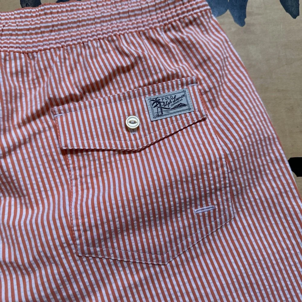 Polo Ralph Lauren Orange‎ SEERSUCKER Traveler Swim Trunks Bathing Suit NWT 1XB